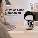 OUROBOT AI Companion Robot, Smart Voice Chat Desktop Robot with Smart Reminders and Friendly Interaction, Rechargeable Robot for Kids & Adults Gift,with Black Hat & Black White Checkered Scarf