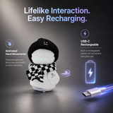 OUROBOT AI Companion Robot, Smart Voice Chat Desktop Robot with Smart Reminders and Friendly Interaction, Rechargeable Robot for Kids & Adults Gift,with Black Hat & Black White Checkered Scarf