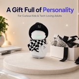 OUROBOT AI Companion Robot, Smart Voice Chat Desktop Robot with Smart Reminders and Friendly Interaction, Rechargeable Robot for Kids & Adults Gift,with Black Hat & Black White Checkered Scarf