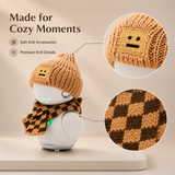 OUROBOT Interactive AI Robot Companion, Voice Chat Smart Desktop Robot with Wi-Fi, Smart Reminders & Interactive Features, Rechargeable , Gift for Kids & Adults, Khaki Knit Hat & Brown Khaki  Scarf