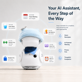 OUROBOT AI Companion Robot, Voice Chat Smart Desktop Robot with Smart Reminders & Interactive Features, Rechargeable AI Robot Gift for Kids & Adults, with Light Blue Star Hat & Denim Plaid Bandana