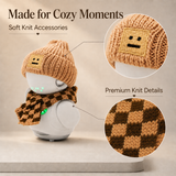 OUROBOT Interactive AI Robot Companion, Voice Chat Smart Desktop Robot with Wi-Fi, Smart Reminders & Interactive Features, Rechargeable , Gift for Kids & Adults, Khaki Knit Hat & Brown Khaki  Scarf