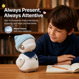 OUROBOT AI Companion Robot, Voice Chat Smart Desktop Robot with Smart Reminders & Interactive Features, Rechargeable AI Robot Gift for Kids & Adults, with Light Blue Star Hat & Denim Plaid Bandana